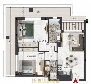 Nabeul Cite El Mahrsi 3 Vente Appart. 1 pice Appartement s2 avec terrasse vue mer  ref1207a