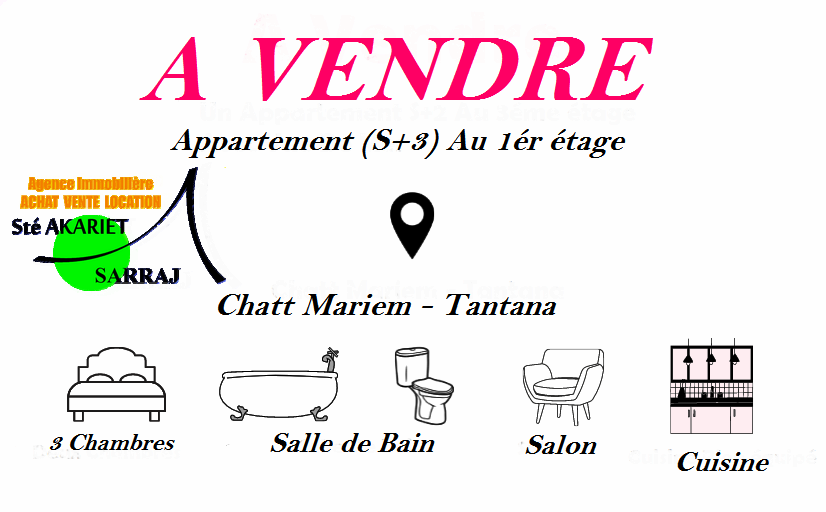 Vente Appart. 4 pièces - Tunisie