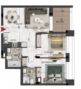 Nabeul Cite El Mahrsi 3 Vente Appart. 1 pice A  appartement s2 vue mer  sidi ref1338a