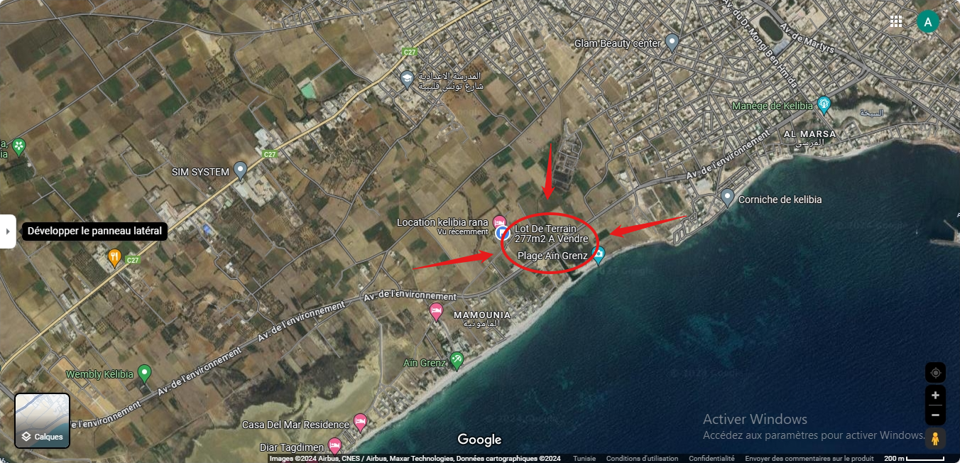 Kelibia&nbsp;Kelibia&nbsp;Vente&nbsp;Surfaces&nbsp;Terrain de 277 m vue sur mer
