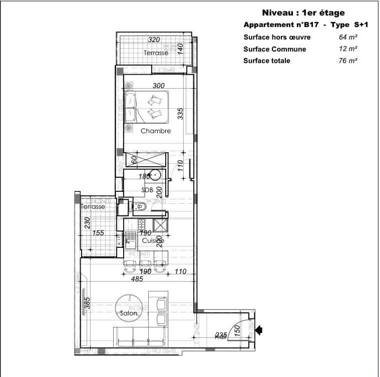 Vente Appart. 1 pièce - Tunisie