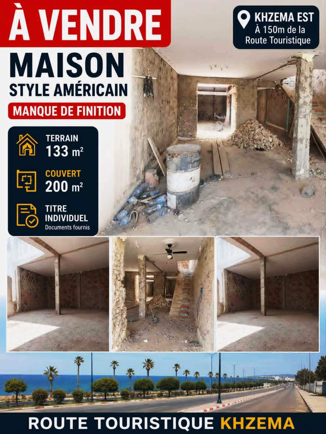 Sousse Jaouhara&nbsp;Sousse Khezama&nbsp;Vente&nbsp;Maisons&nbsp;Maison style am�ricain manque de finition � khzema