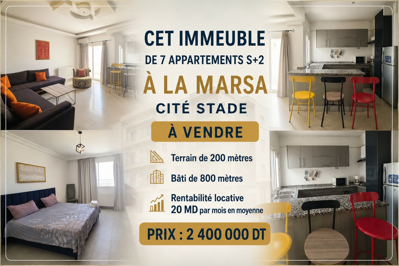 La Marsa&nbsp;Cite Du Stade&nbsp;Vente&nbsp;Autre&nbsp;Immeuble de rapport de 7 appartements � la marsa