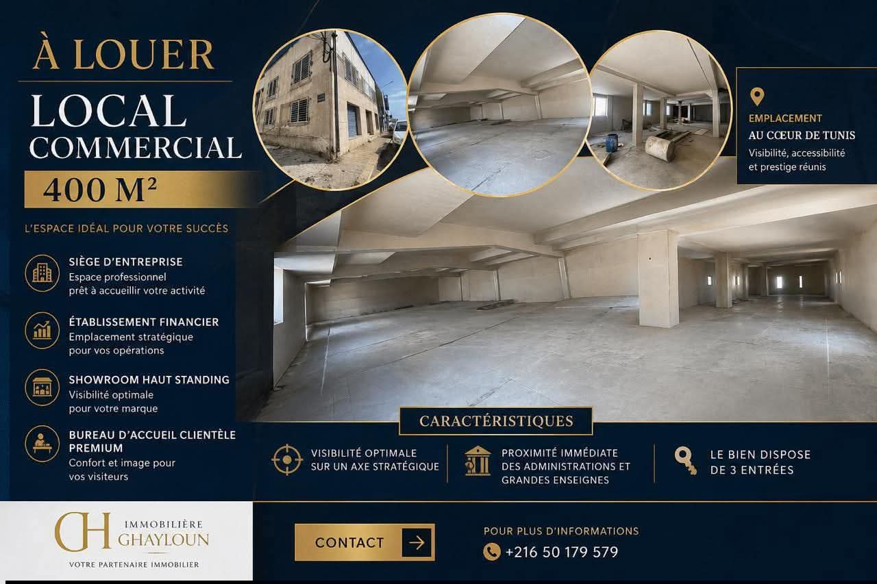 Bab Bhar&nbsp;Republique&nbsp;Location&nbsp;Surfaces&nbsp;Open space 800 m a centre ville plein pieds