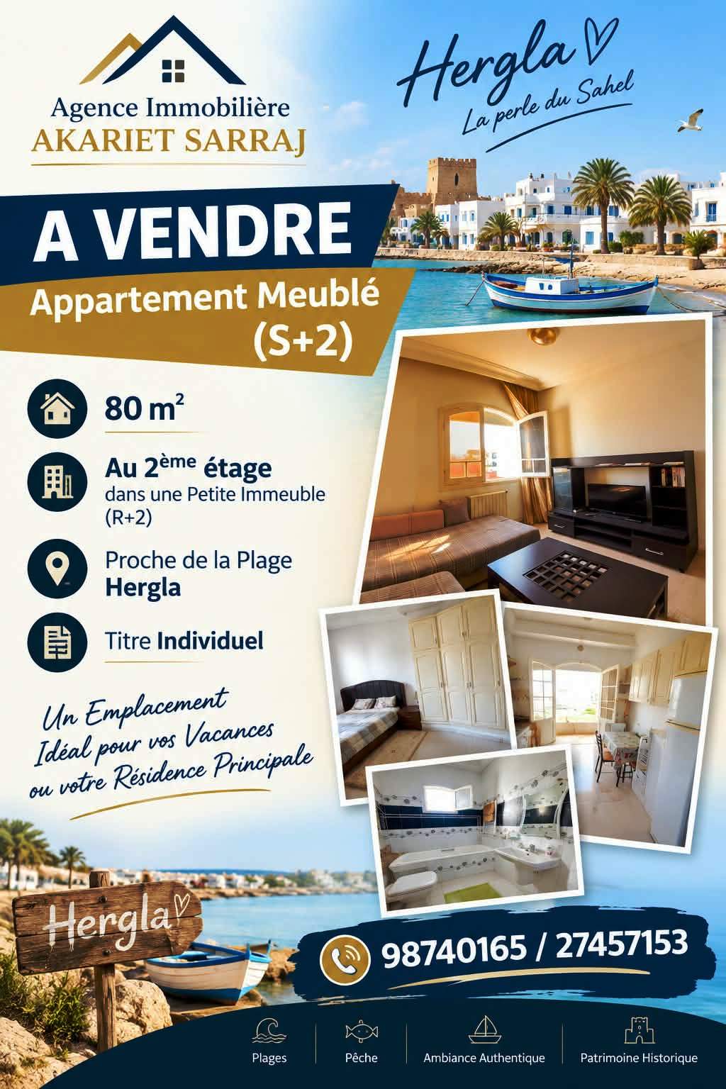 Hergla&nbsp;Hergla&nbsp;Vente&nbsp;Appart. 3 pi�ces&nbsp;Tr�s cool appartement bien meubl� s2 � hergla